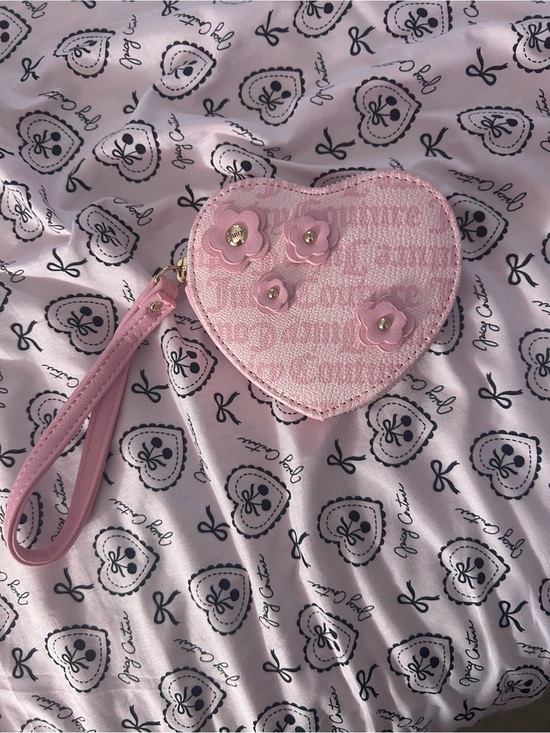 Juicy Couture Handbags - Juicy Coutire Heart-Shaped Pink Wristlet Pouch with Flower Accents